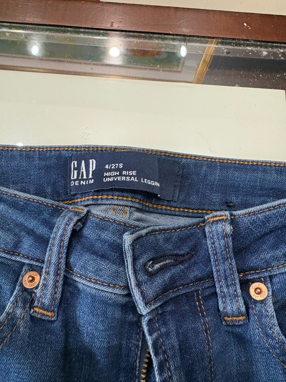 GAP Denim High Rise Universal Legging Jeans - Blue with Copper Accents
